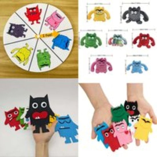 Het kleurenmonster- knuffels - Het kleurenmonster pakket - 22 delig - knuffelset - handpopset - vingerpopset - emotiedraaibord - het kleurenmonster