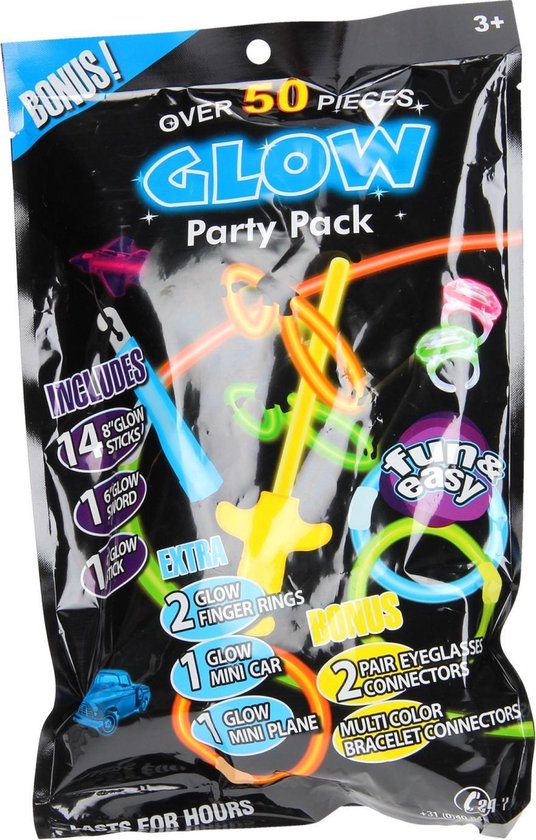 Het ultieme glow in the dark party pakket - meer dan 50 stuks - maakt een feest compleet van Glowhouse