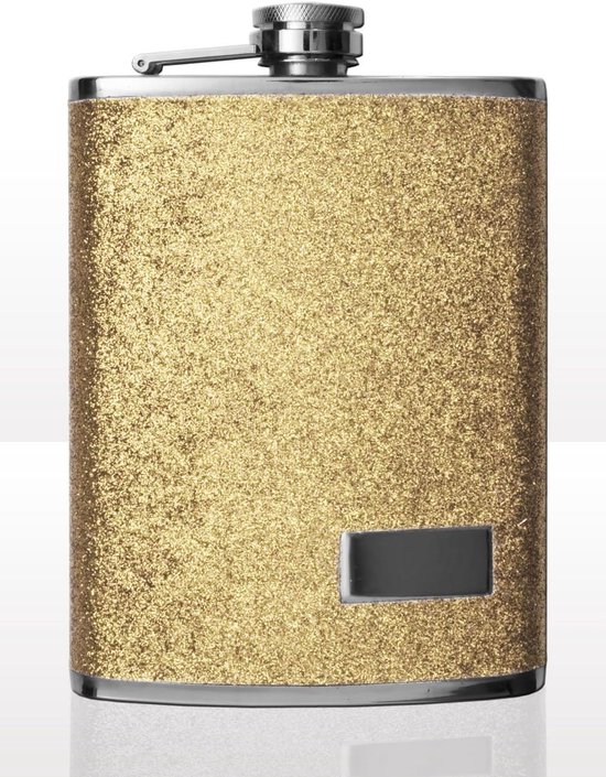 Heupfles, glitterdesign, goud, 240 ml, in geschenkdoos