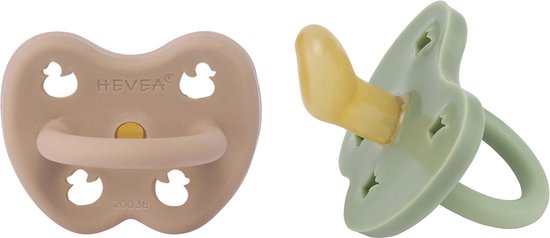 HEVEA - 2-Pack - Fopspeen - Orthondontisch - Tan Beige & Moss Green -3-36 mnd - 100% natuurrubber van HEVEA