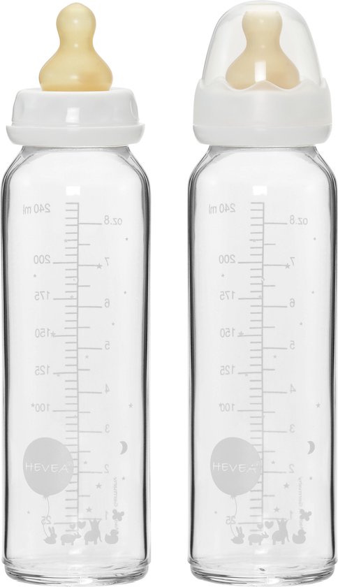 HEVEA - Drinkfles - Glas -2pack - 240ml m/speen - 3-24 mnd van HEVEA