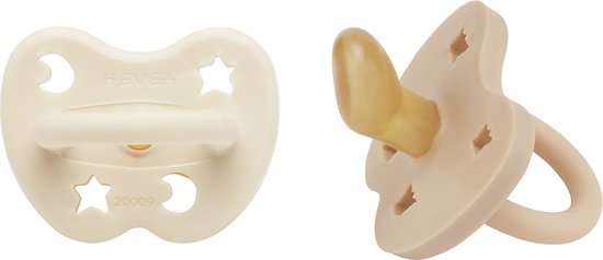 HEVEA - Fopspeen 2-Pack - Orthondontisch - Milky White & Sand -3-36 mnd - 100% natuurrubber van Merkloos