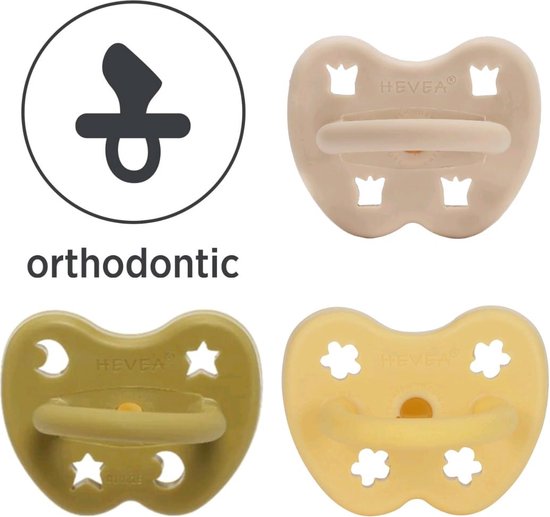 HEVEA - Fopspeen - Orthondontisch - Banana, Olive, Sandy Nude -3-36 mnd - 100% natuurrubber van HEVEA