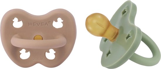 HEVEA - Fopspeen - Rond - Tan Beige en Moss Green - 3-36 mnd - 100% natuurrubber van Merkloos