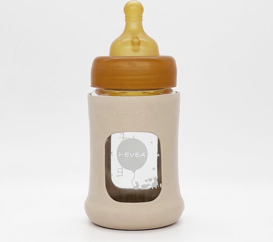 HEVEA - Glazen Fles - Brede Hals - 150ml - Met Sleeve - Sand van Merkloos