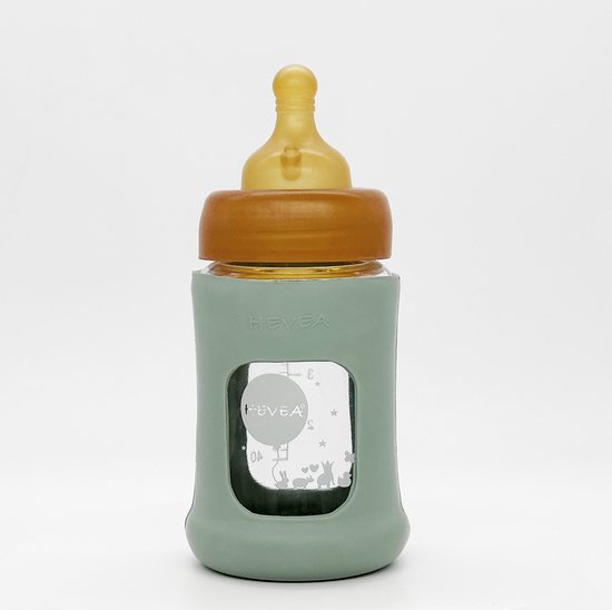 HEVEA - Glazen Fles - Brede Hals 150ml - Met Sleeve - Seafoam Blue van Merkloos