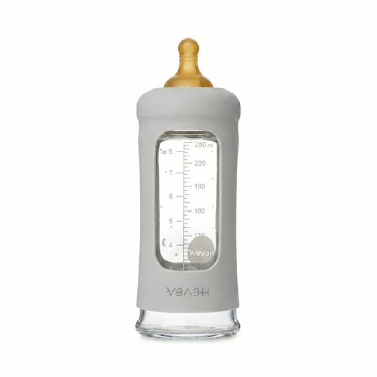 HEVEA - Glazen Fles - Brede Hals 250ml - Met Sleeve - Gorgeous Grey