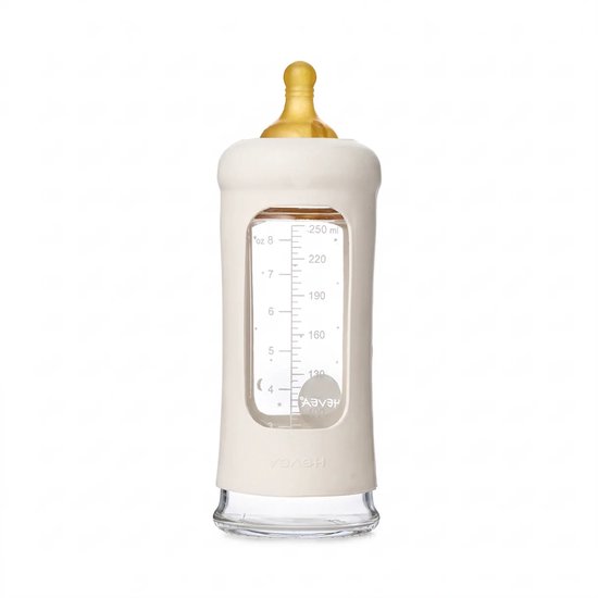 HEVEA - Glazen Fles - Brede Hals 250ml - Met Sleeve - Milky White