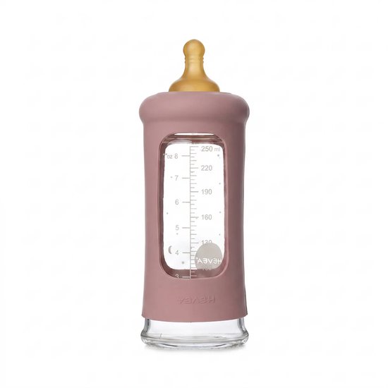 HEVEA - Glazen Fles - Brede Hals 250ml - Met Sleeve - Rosewood