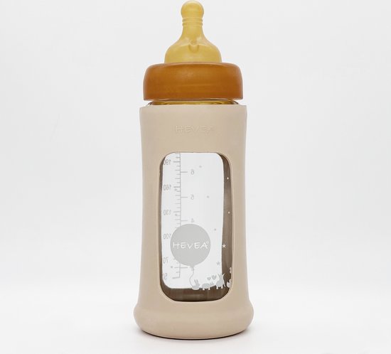 HEVEA - Glazen Fles - Brede Hals - 250ml - Met Sleeve - Sand van Merkloos
