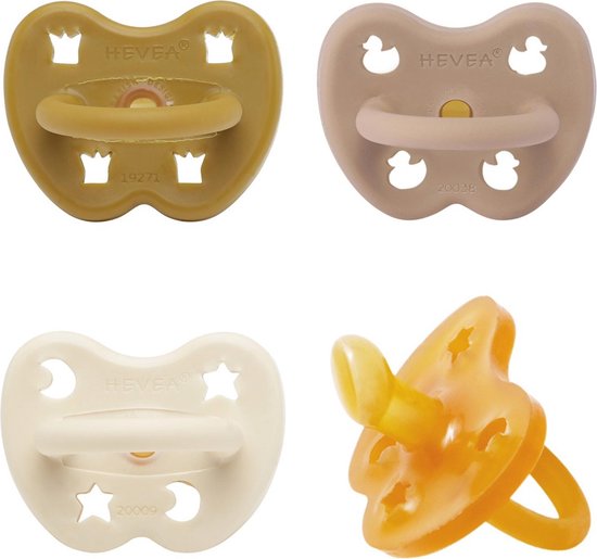 HEVEA spenen orthodontisch - 3-36 maanden - 4 stuks - Tumeric, Tan beige, Milky white, Classic van HEVEA
