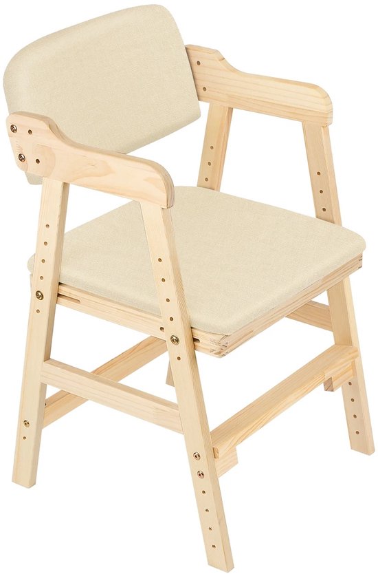 HHHK - Kinderstoel - Hoogte Verstelbaar - Kinderstoeltje - Kinderstoeltje voor Peuter - Peuterstoel - Stoel Kind - Beige - Hout