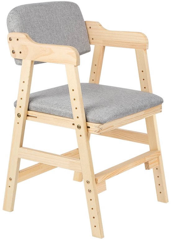 HHHK - Kinderstoel - Hoogte Verstelbaar - Kinderstoeltje - Kinderstoeltje voor Peuter - Peuterstoel - Stoel Kind - Grijs - Hout van HHHK