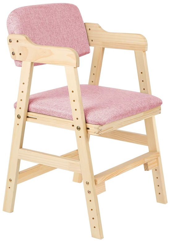 HHHK - Kinderstoel - Hoogte Verstelbaar - Kinderstoeltje - Kinderstoeltje voor Peuter - Peuterstoel - Stoel Kind - Roze - Hout
