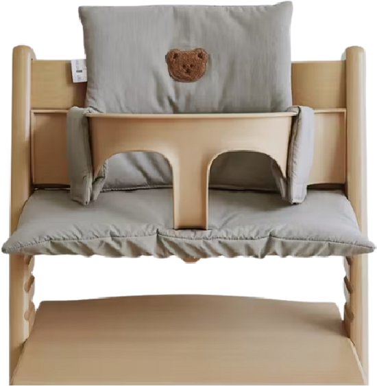 HHHK - Stokke Tripp Trapp Kussenset - Zitkussen en Rugkussen - Grijs met Beertje - Stoelverkleiner - Babyset Kussen