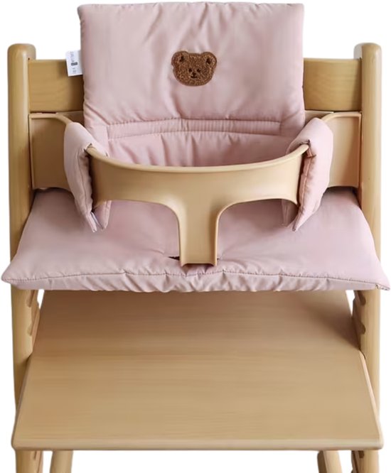 HHHK - Stokke Tripp Trapp Kussenset - Zitkussen en Rugkussen - Roze met Beertje - Stoelverkleiner - Babyset Kussen van Merkloos