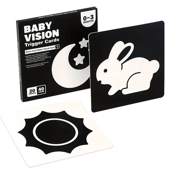HHHK - Vision cards - Zwart wit kaarten baby - Educatieve kaarten - Ontwikkeling - Hoog contrastkaarten- 20 stuks van HHHK