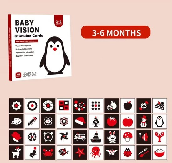 HHHK - Vision cards - Zwart wit Rood kaarten baby - Educatieve kaarten - Ontwikkeling - 3 tot 6 maand - Hoog contrastkaarten- 40 stuks van HHHK