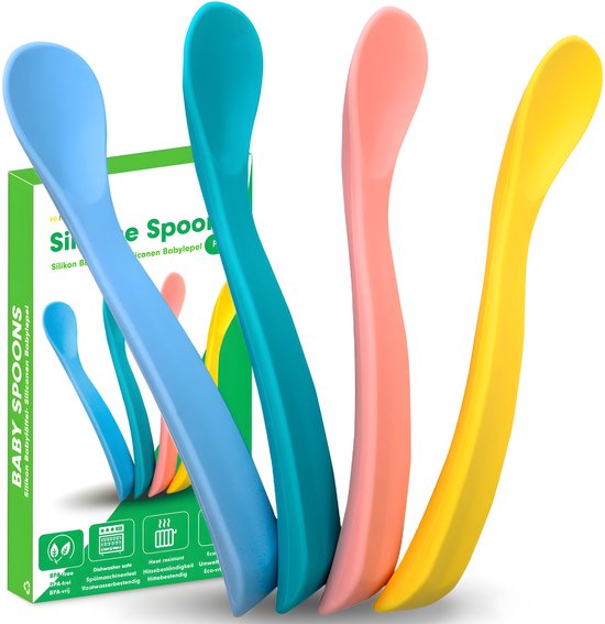 HI NATURE™ Baby lepeltjes - Siliconen babylepel (4 stuks) - 100% BPA vrij eetlepel - Baby lepeltjes - Siliconen babylepel met zachte boord - babybestek oefenlepel van HI NATURE™