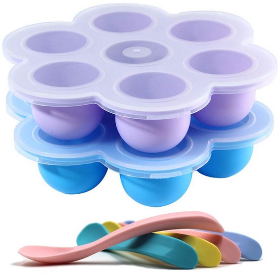 HI NATURE™ Babyvoeding bewaarbakjes set - Baby bakjes met 4 stuks babylepels - Moedermelk Bewaren - Diepvriesbakjes - Vriezer bakjes - BPA Vrij Siliconen Babyvoedingsaccessoires van HI NATURE™