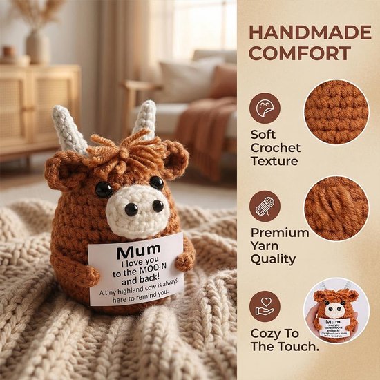 Highland Cow, positieve aardappelpocket-knuffeldier, feestelijke decoratie voor Kerstmis
