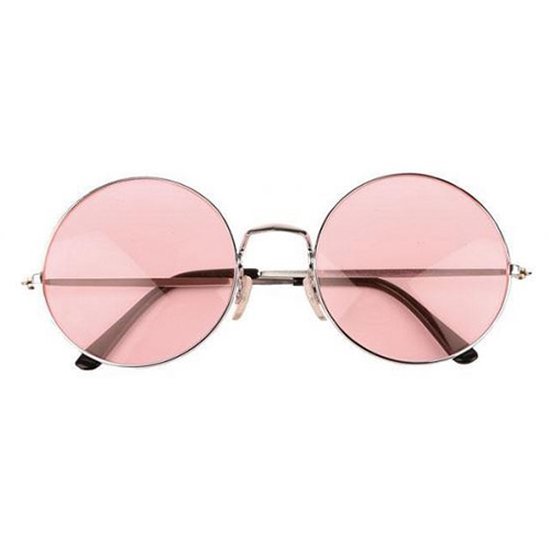 Hippie zonnebril rond - Festivalbril - Glasses - Spiegellenzen - Kunststof - Roze van HiPP