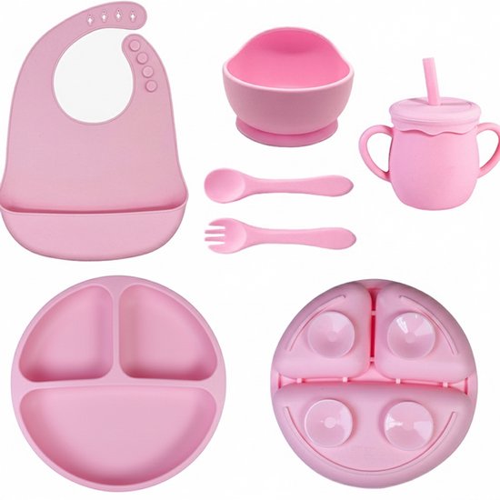 HipWare - Kinderservies roze - Complete 6-delige set - BPA-vrij siliconen - Vaatwasser- en magnetronbestendig - Baby eetset of kinderbestek van Merkloos