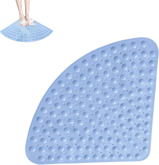 Hoekdouchemat Driehoekig - Antislip Douchemat - Veilig Douchen - Met Zuignappen - 54 x 54 cm - Lichtblauw