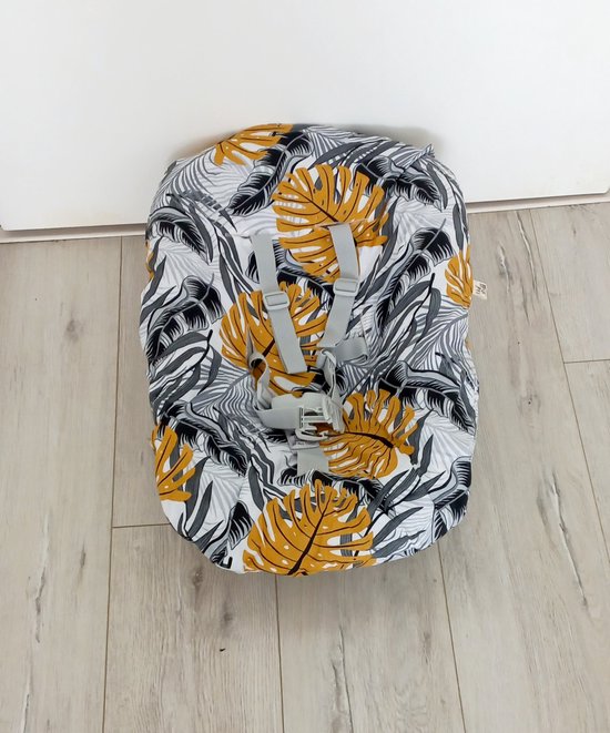 Hoes Trip Trap babyschaal Nieuw Model in stof Monstera Zwart-Oker van Merkloos
