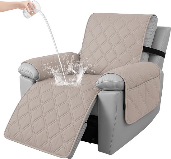 Hoes Voor Fauteuil, Relax Fauteuilbeschermer, Armchair Cover Voor Televisiestoel, Fauteuilhoes met Elastische Band, Relaxstoel Hoes Waterdicht Antislip (Groot 1 Plaats, Khaki)