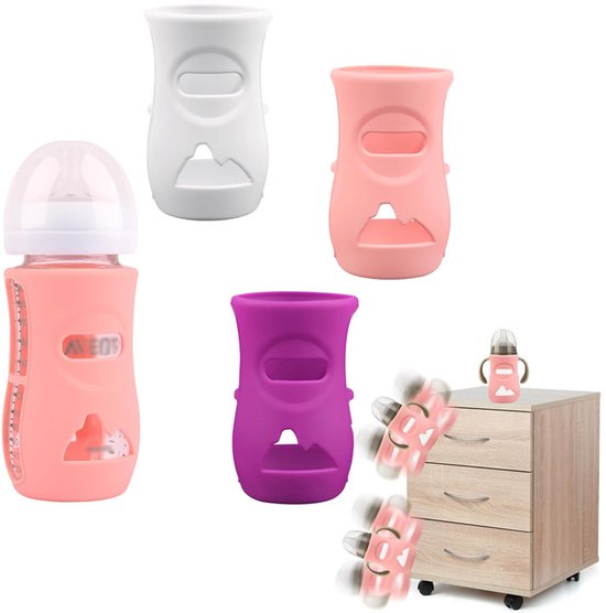 Hoes voor glazen babyfle - 3 Stuks - Flesbeschermer - Waterbekerhoezen - Babyflesbeschermers - Babyflessen - Valbestendig - BPA vrij - Babyflesaccessoires - Siliconen - Voor de bescherming van babyflessen - Siliconen - Wit+Roze+Paars