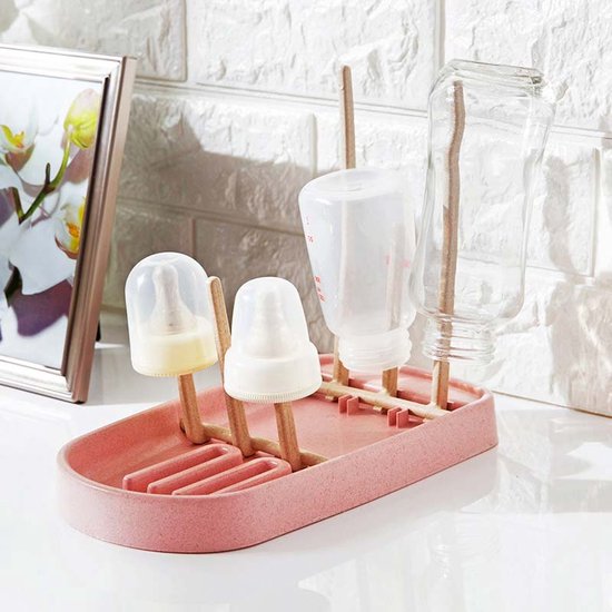 HOGA - Baby Flessenrek - Afdruiprek - Flessendroogrek baby - Babyflessen - Roze van Hoga