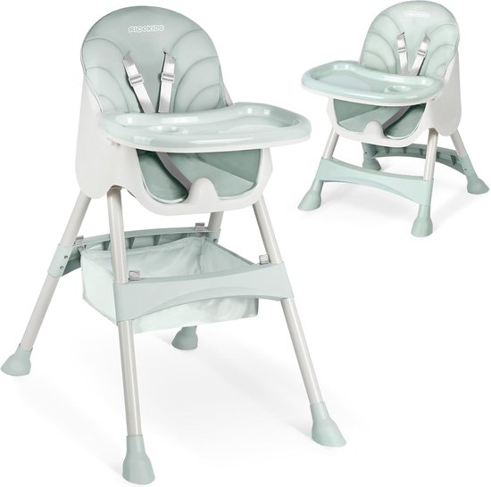 Hoge kinderstoel met afneembaar dienblad voor baby's - Groene kinderstoel, eenvoudig schoon te maken, vanaf de geboorte van Hoge