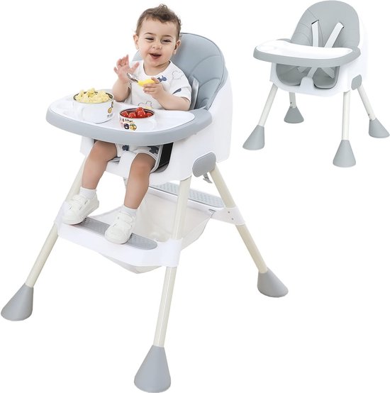 Hoge kinderstoel voor baby's en peuters met afneembaar dienblad & verstelbare veiligheidsgordel van Hoge