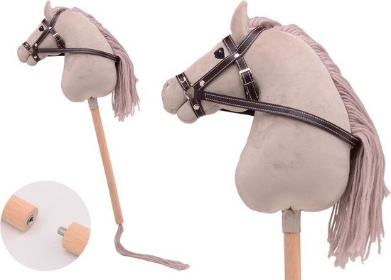 Holly Horse - Hobby paard de luxe met korte stok,ca. 80 cm met halster , stokpaardje voor horsing om op te rijden voor kinderen zonder geluid van Holly Horse