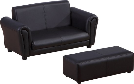 HOMCOM kinderbank - met hocker - antislipvoetjes - zwart van Merkloos