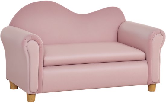 HOMCOM Kinderbankje Polyester, eucalyptushout, schuim, kunststof 84L x 41,5B x 48,5H cm Roze van Merkloos