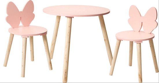 Home Styling Collection - Kindertafel met 2 Stoeltjes Vlinder Roze - 3-delige Kindermeubelset