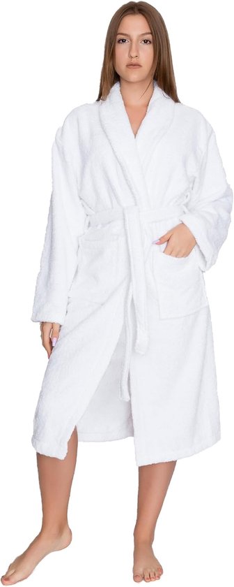 Home Witte Badjas Kamerjas Badstof 100% Katoen 450g/m2 Unisex Voor Dames En Heren Dikke Hotelbadjas Maten S/m - 5xl