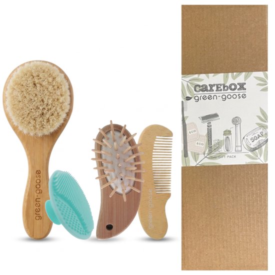 HomeBasics Baby Borstel En Kam Set | Borstel Hout | Kraamcadeau | Babyborstel Hout | Geitenhaar | Babyborstel Set | Babyborstel roze | Babyborstel En Kam | Siliconen Pad