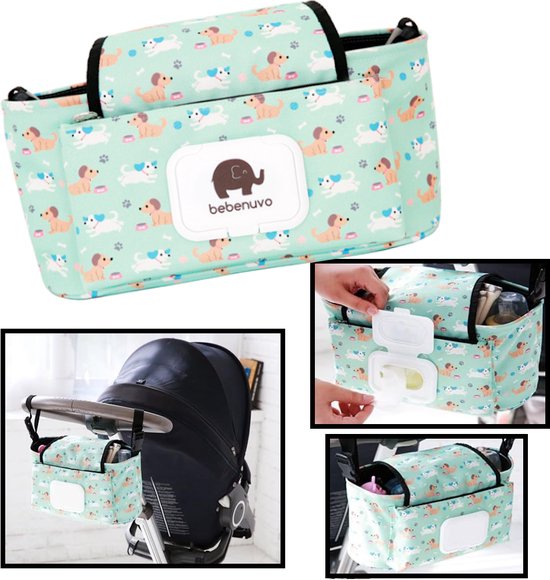 HomeBerg Opbergtas voor O.a. kinderwagen - Hoofdsteun Auto - Organizer tas - draagbaar - Grote capaciteit - Geïsoleerde bekerhouder - Opslag baby's - Reizen - Waterdicht - Blauw van HomeBerg
