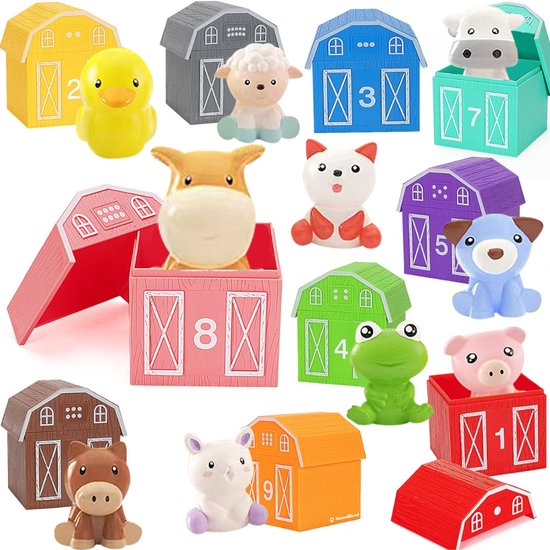 Homeblend Boerderijdieren Set - Sensorisch Speelgoed - Stapeltoren - Vingerpoppetjes - Badspeelgoed - Leerzaam - Veilig - Vanaf 12 Maanden tot 3 Jaar - Montessori - Baby van Merkloos