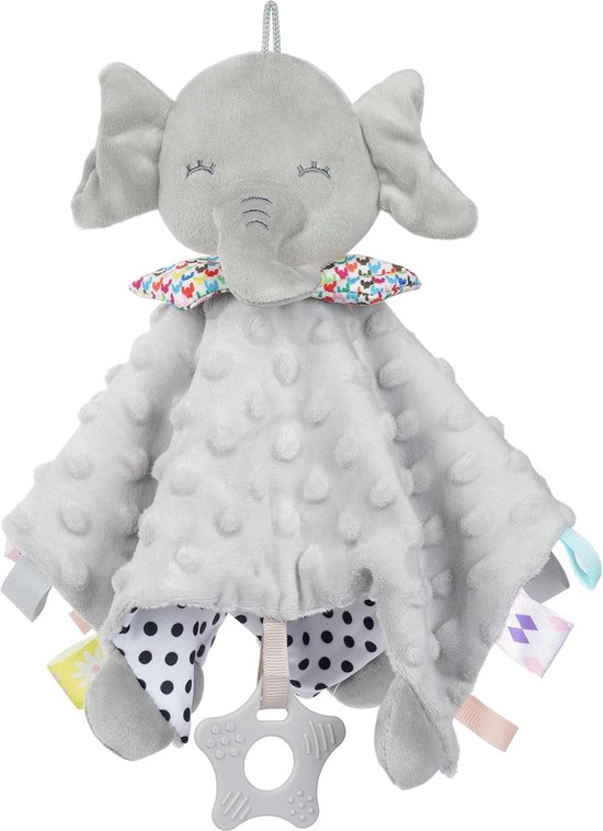 Homesy - knuffeldoekje olifant, knuffeldoekje met knisperfolie en belletjes, zacht & wasbaar, 28 x 28 cm, babyknuffel, knuffeldoekje voor baby's vanaf 0+ maanden - veelkleurig label van Merkloos