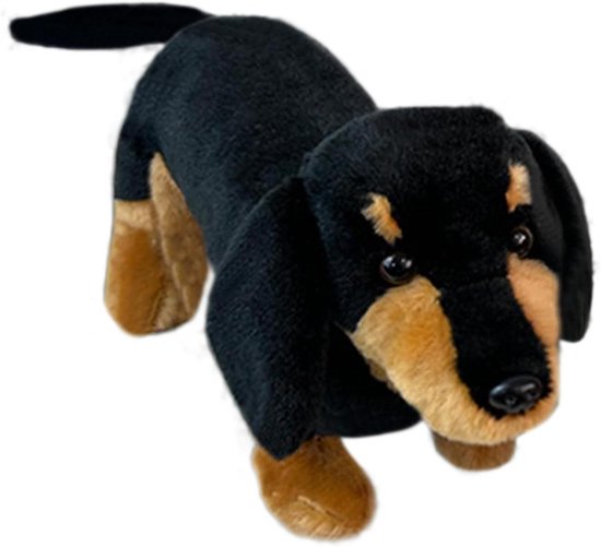 Hond Knuffel - Teckel Pluche - Kindercomfort - Veilige Materialen - 25 cm - Zwart