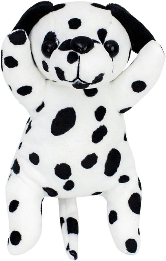 Hond Knuffeldier - Puppy Knuffel - Speelkamer Decoratie - Huidvriendelijk Materiaal - 16 x 11 x 6 cm - Wit Zwart