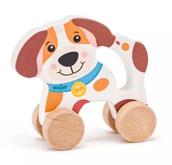 Hond - Op wielen - Met handvat - Hout van Merkloos