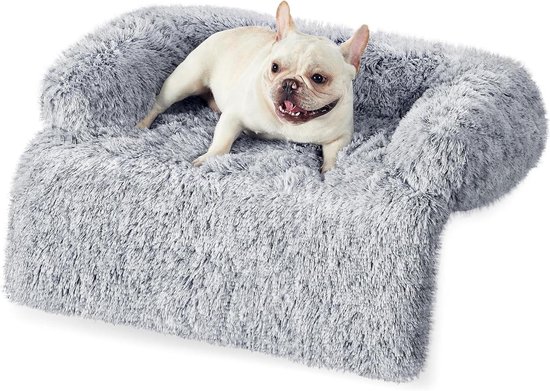 Hondenbed FluffyHug pluche hondendeken bankbescherming hondenkussen maat M voor kleine en middelgrote honden 80 x 75 x 16 cm ombré grijs PGW221G01 van Merkloos
