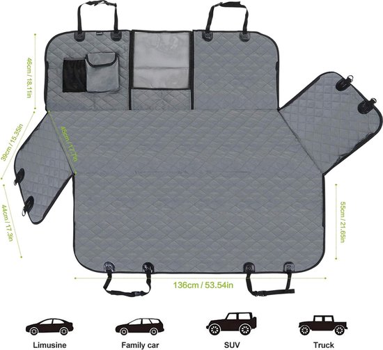 Hondendeken voor Autoachterbank, Kofferbakdeken, Kofferbakbescherming voor Honden, Autodeken ter Bescherming Achterbank of Kofferbak, met Veiligheidsgordel, Scheurvast, Waterdicht, Afwasbaar, Bescherming Aan de Zijkant, Geschikt voor de Meeste Auto's van Pawhut