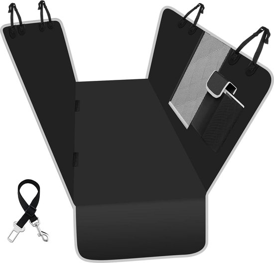 Hondendeken voor autoachterbank - kofferbakdeken voor honden - autodeken met veiligheidsgordel - achterbankhoes voor honden zwart - Korte flank van Petstar.