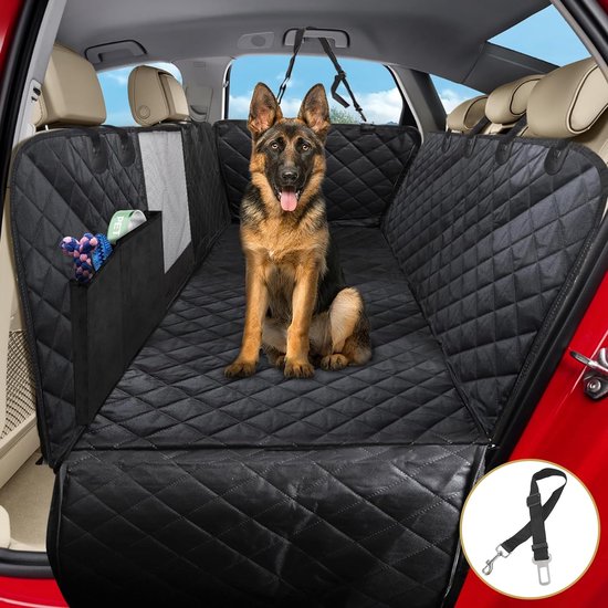 Hondendeken voor de achterbank, 4-in-1 autodeken voor honden, met zijbescherming en kijkvenster, waterdicht, antislip, veiligheidsgordel, voor auto, bestelwagen, SUV, 137 x 147 cm van Vivi Bear